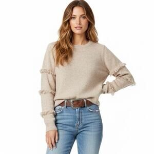 Stitch & Needle 100% Cashmere Fringe Sweater Womens XS Tan Cozy Scandinavian